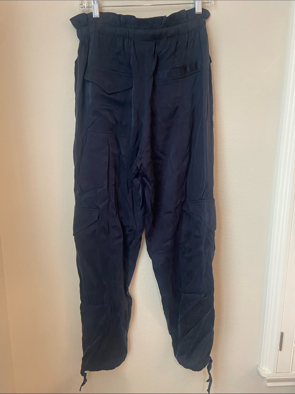 Ganni Washed Twill Satin Cargo Jogger Pants Black Paperbag Waist Size S - Picture 5 of 8